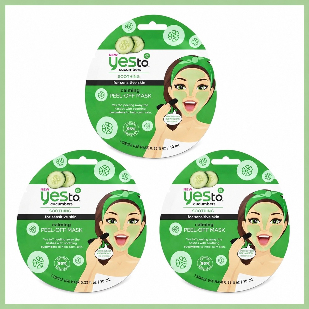 3 x Yes To Cucumbers Calming Peel-off Mask Soothing Sensitive Skin 1 mask